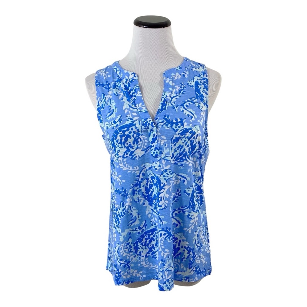 Lilly Pulitzer Dev Knit Top Turtley Awesome Sz S Blue Peri Sleeveless